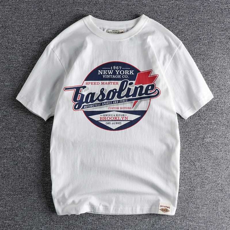 Summer new American retro short sleeved O-neck letter printed T-shirt for men fashionable and simple 100% pure cotton washing casual sports top M25010