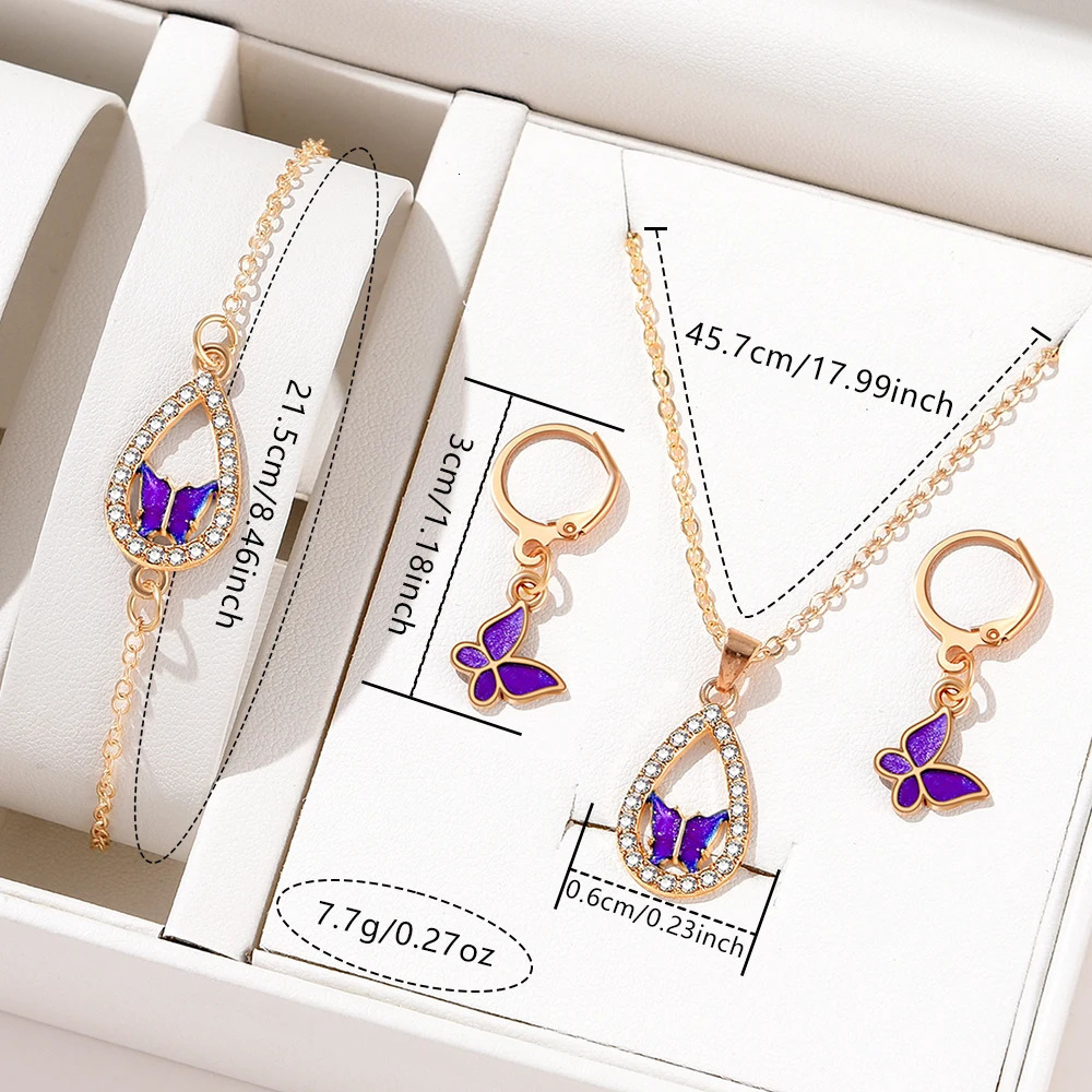 5PCSSet Purple Women Watch Fashionable Butterfly Element Dial Quartz Wristwatch Frosted Strap Jewelry Set Gift For Girls 241228