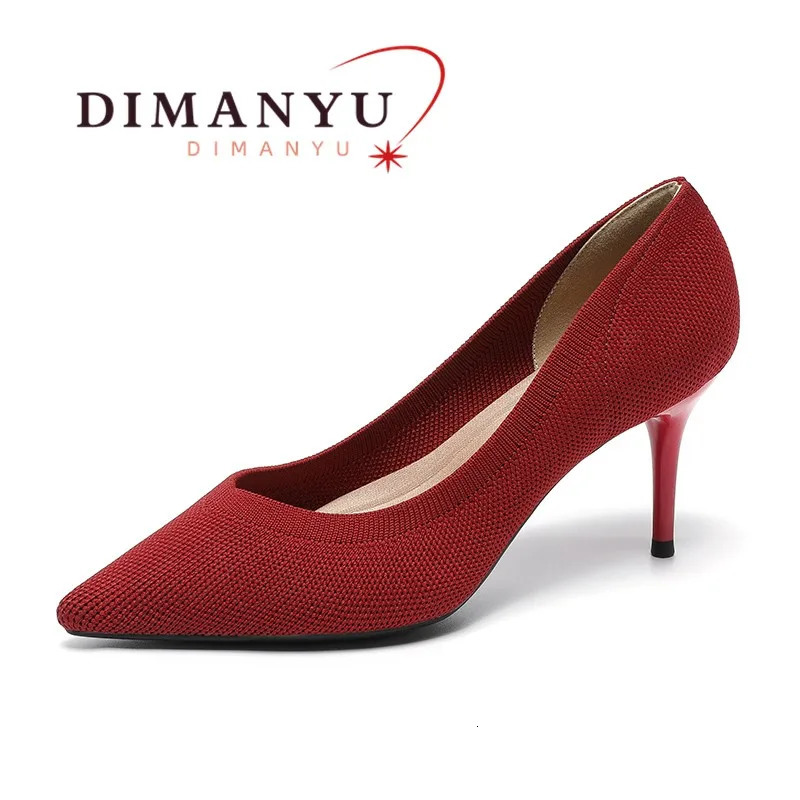 DIMANYU High Heels Women 2024 Knitted Pointy Womens Dress Shoes Thin With Nightclub Sexy Model Runway Shoes Women 250103