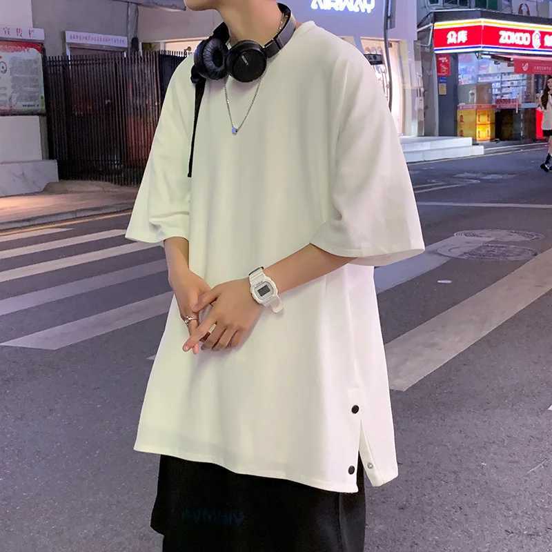 High Quality Plus Size 5XL-M Mens Side Seam T-shirt Solid Color T-shirt Mens Shoulder Strap O-Neck Basic Mens Shirt Oversized Top 4 Colors T250108