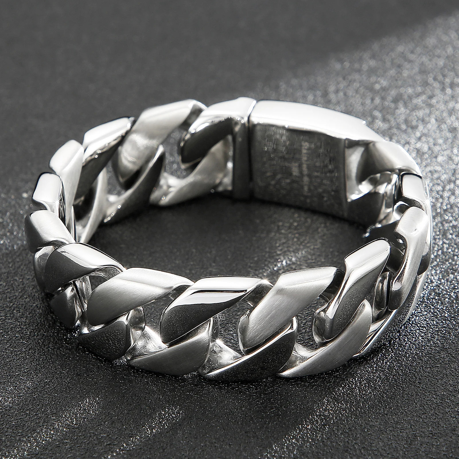 Fongten 22cm Cuban Chain Bracelets For Men Stainless Steel Shiny Brushed Bangle Bracelets Men Curb Gold Silver Color Jewelry 250107