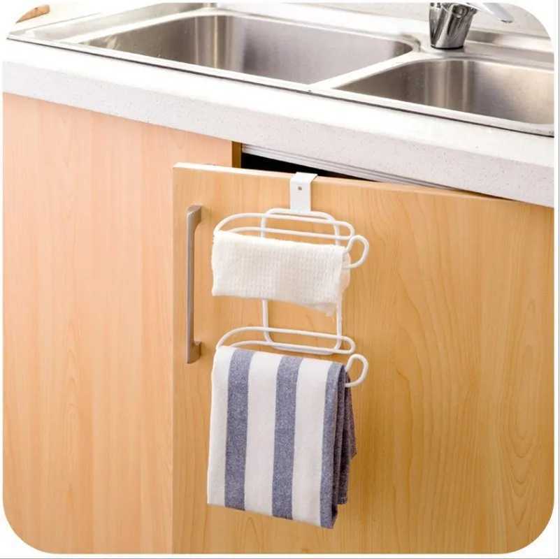 1 piece of kitchen storage roller rack hanging door rear towel rack drawer rear hook bathroom double roller rack Y250107