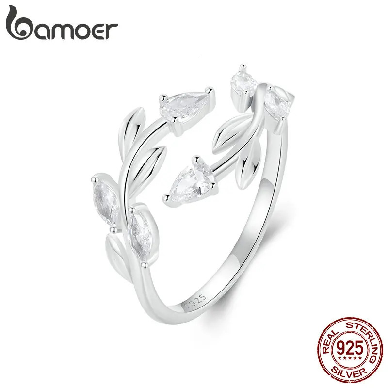 925 Sterling Silver Simple Leaf Adjustable Ring Lucky Leaves Statement Ring for Women Promise Ring Fashion Jewelry BSR552 250106