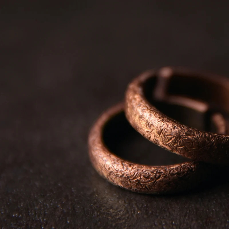 Hand Processed Texture Solid Copper Ring Vintage Rustic Hardwear Size Adjustable Anniversary Retro Punk Street for Men Women 250107