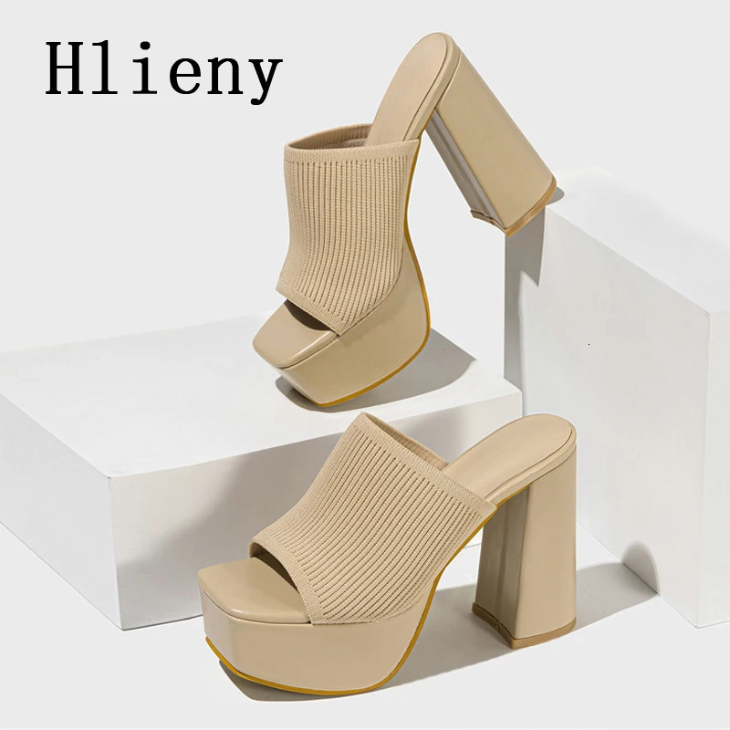 Hlieny Roma Style Knitted Platform Slippers Chunky High Heels Women Peep Toe Fashion Pumps Ladies Shoes Sandals Size 35-42 250107