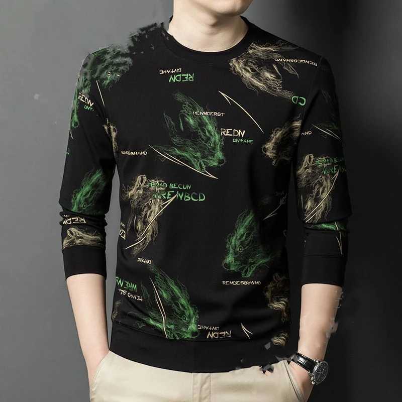 Trend Fashion Mens Sportswear Autumn New Collection O-neck Printed Street Casual Full Set Long Sleeve Floral Loose T-shirt Top W250108