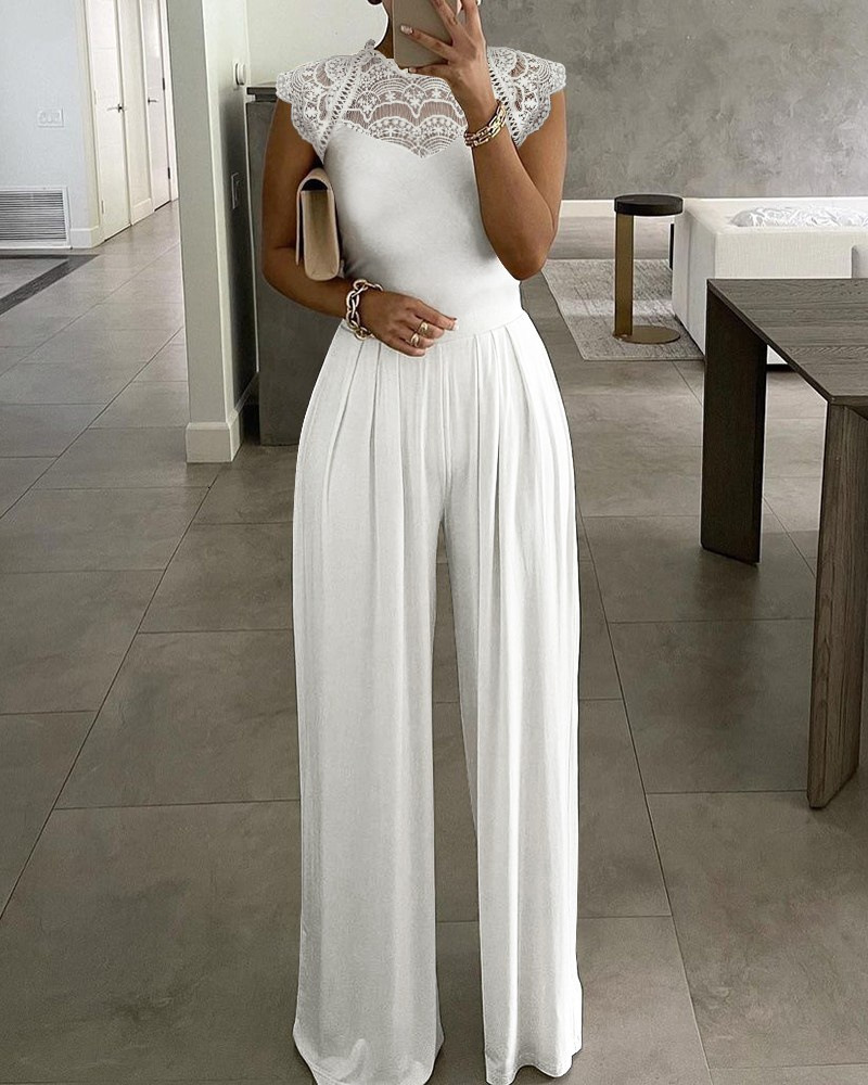 Bestselg Designer Solid Color Jumpsuit, Fashionable Loose Casual Lace Jumpsuit