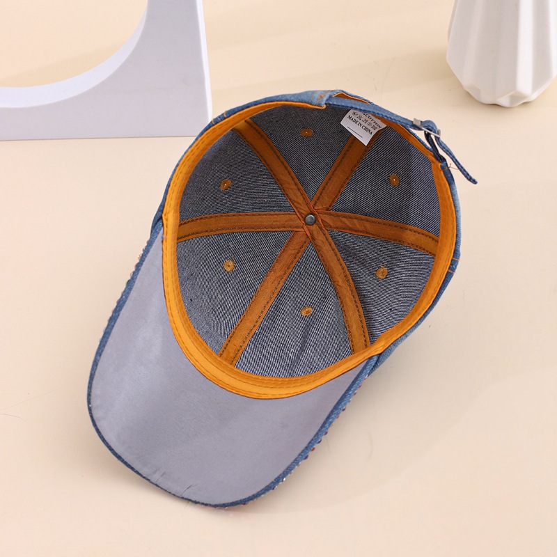 Casual versatile sun hat tide spring and fall inlaid diamond duck tongue hat female bow tie drill cowboy baseball cap sunscreen hat