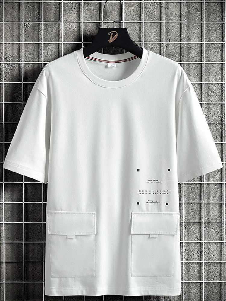 Summer oversized pocket T-shirt mens street clothing short sleeved cotton T-shirt mens Harajuku top T-shirt Plus size 6XL 7XL 8XL M250108