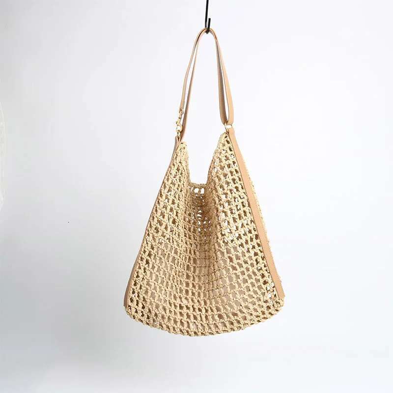 Women's Genuine Leather Straw Beach With Interior Pocket Designer Handbag Wallet Hand Woven Bucket Shoulder Bag