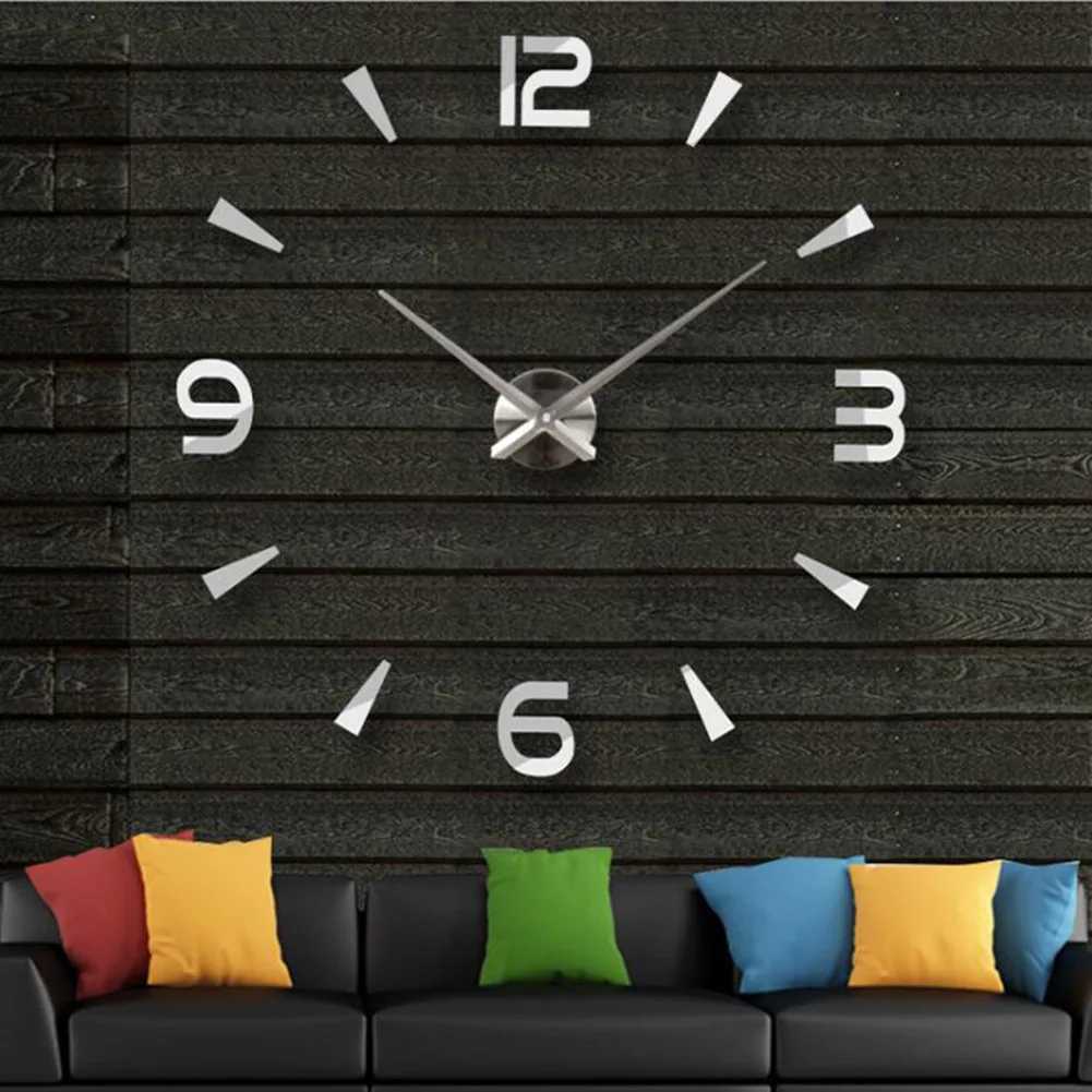 Large 3D DIY wall clock giant acrylic mirror clock frameless clock tower home decoration living room wall decoration W250107