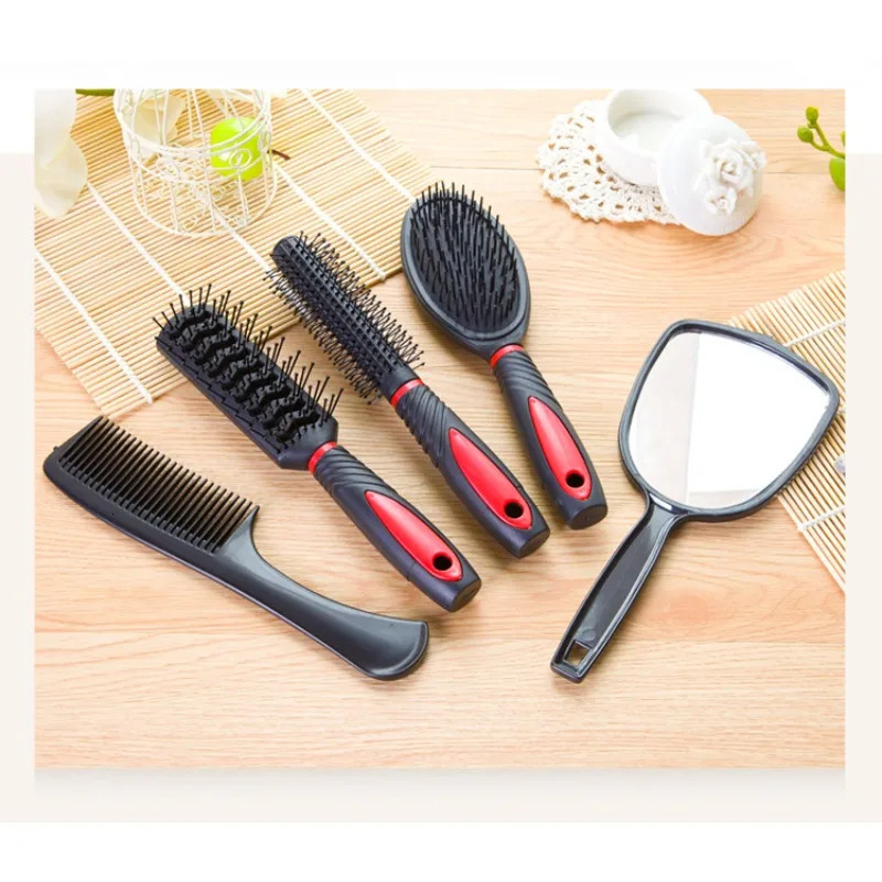 5-Pack Comb Brush Set with Mirror Hair Brush Holder Professional Massage Comb Cosmetic Hair Styling Tool Set 250106