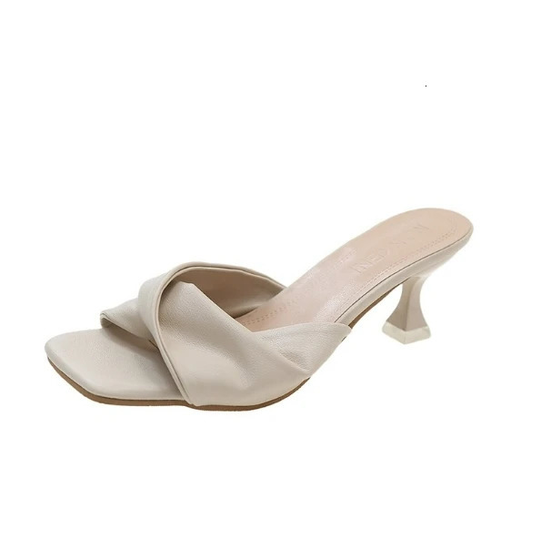 2024 Sexy Pointed Toe Mule High Heels Women Slipper Fashion Mixed Color Slip On Slides Summer Party Stripper Sandal Shoes 250107