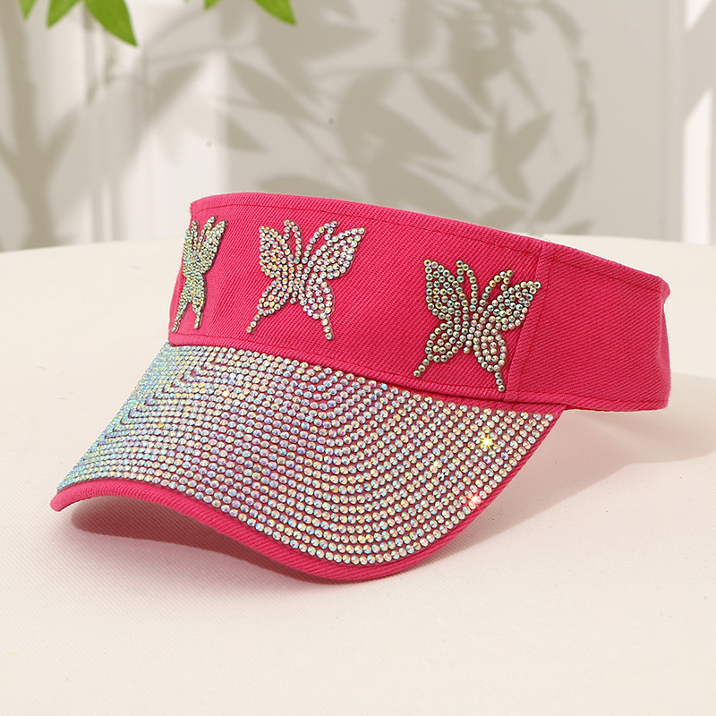 Summer net red hollow top hat diamond sequins hollow top love hat casual student sunshade breathable large brim sunscreen hat