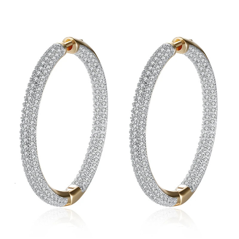 925 Sterling Silver 34mm 18K Gold Zircon Circle Hoop Earrings For Women Fashion Wedding Jewelry250103 - view 6