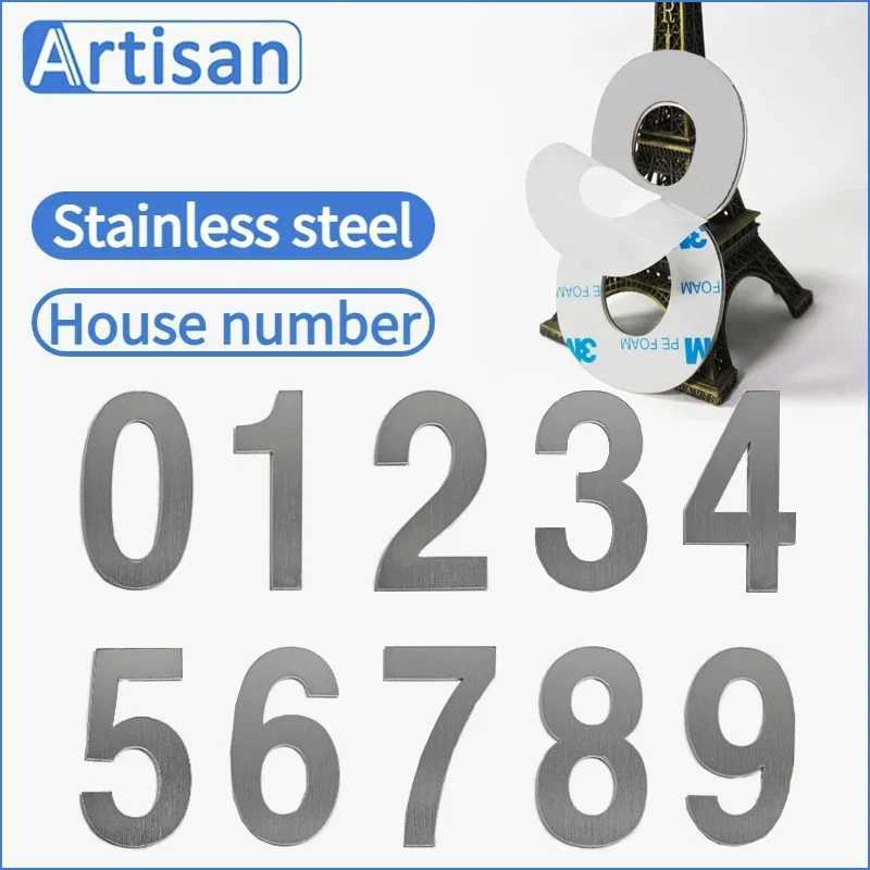 Interior Decorations 5-9cm Residential Digital Outdoor Stainless Steel Stickers Signage Home Address Board Hotel Room Customization Email Number H2501