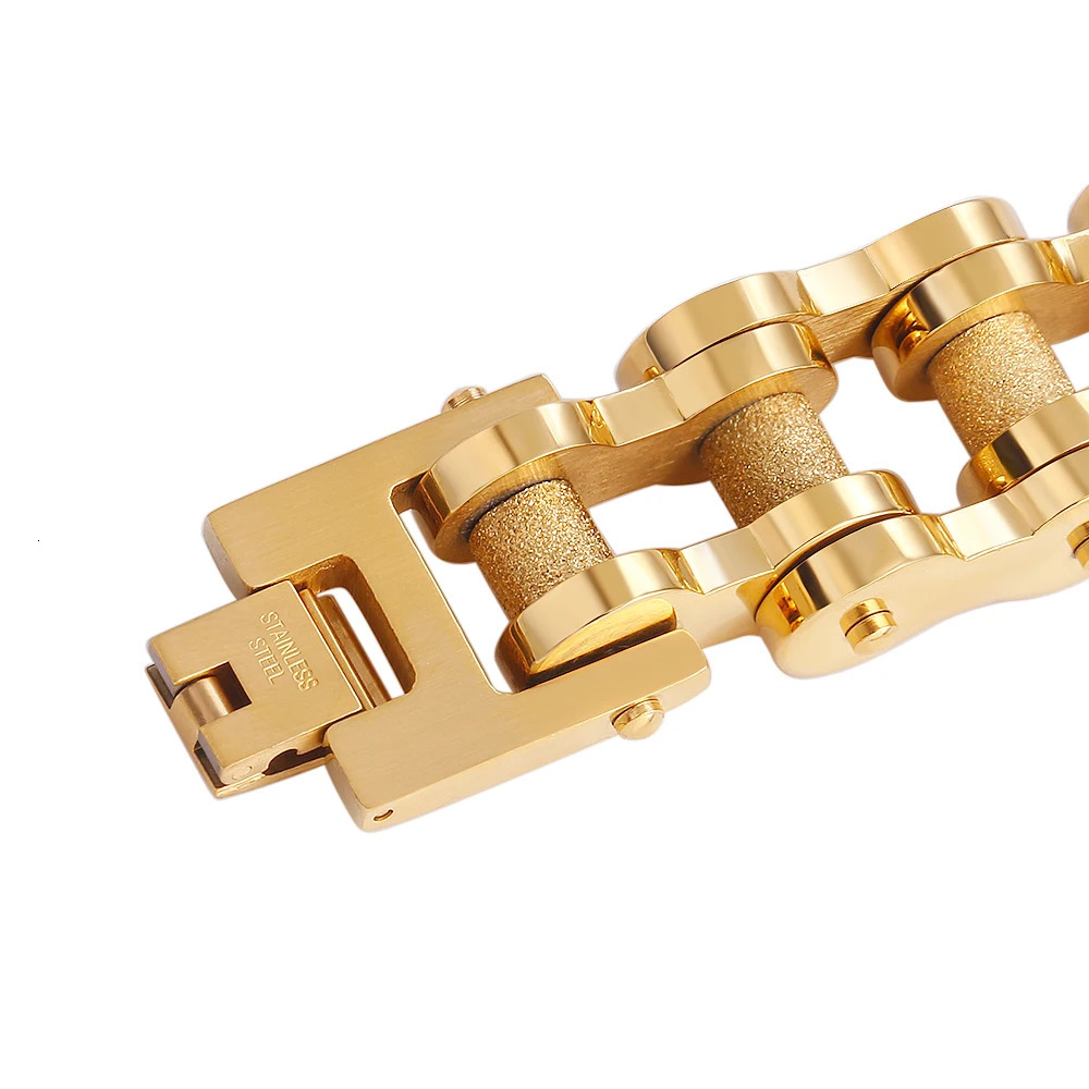 10mm Wide Gold Bike Chain Bracelet for Men Stainless Steel Gold Plated Bicycle Link Chain Hip Hop Accessories Fashion Jewelry 250107