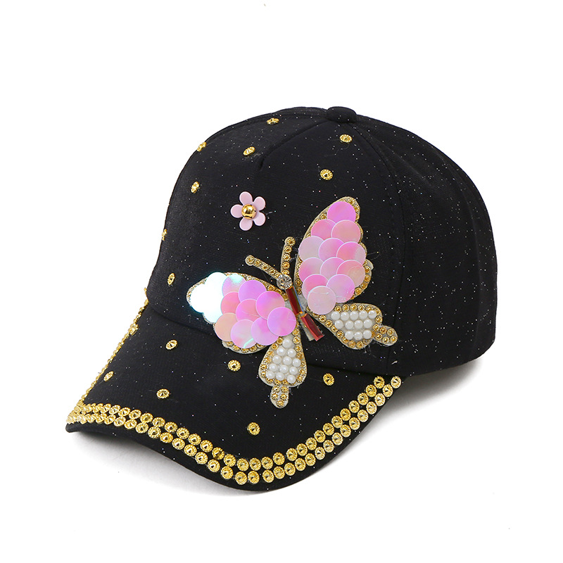 Korean version of the fashion tide hundred hats female butterfly rhinestone with diamond duck tongue cap ladies fashionable sunscreen sun-shading base