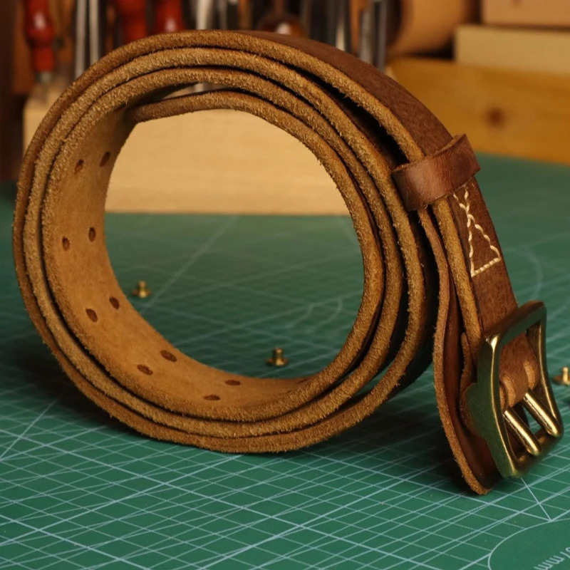 Original Handmade Double-needle Buckle Mens Belt Washed Water Made Old Macho Jeans Belt Genuine Leather y2k Army Tactical Belt 250107