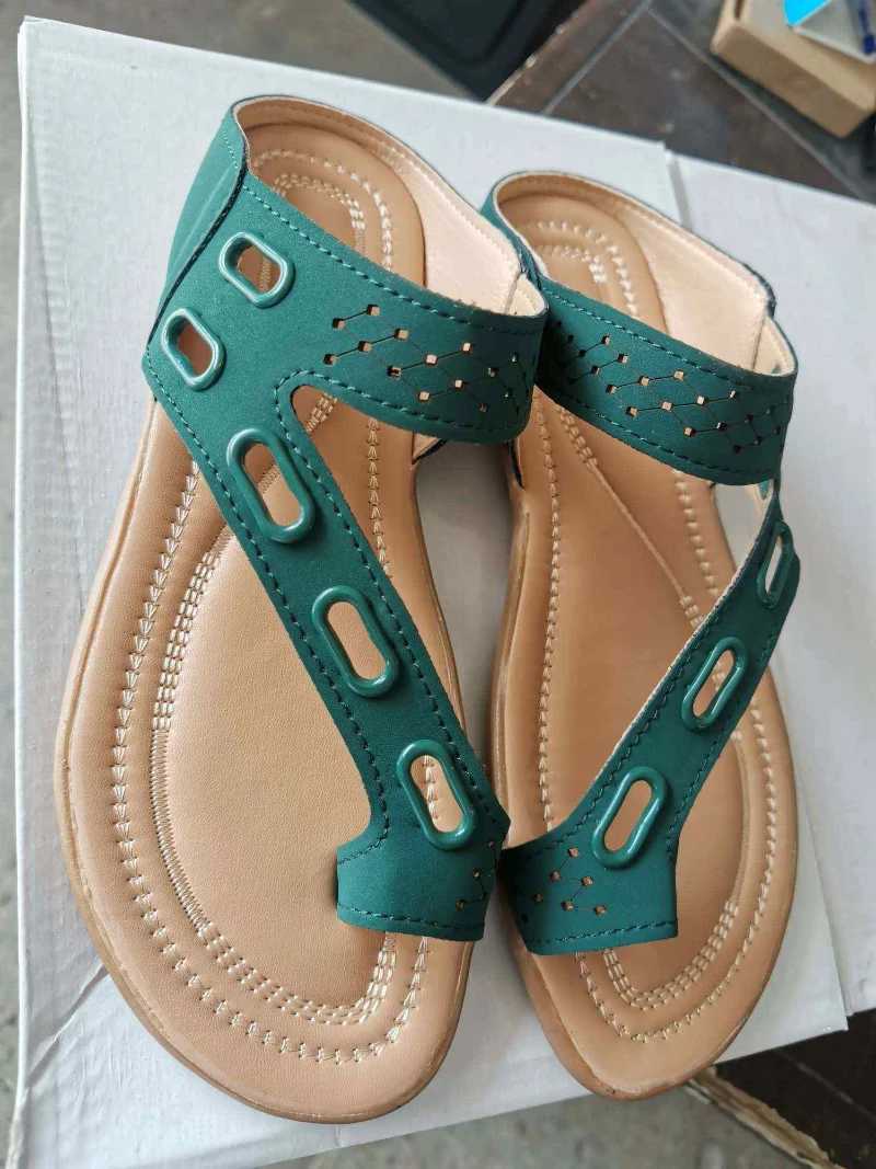 New Arrival New Womens Comfortable Plus Sandals Retro Thick High Heels Wedge Slippers Casual Finger Flat Big Toe Outdoor Beach Premium Authentic Shoes