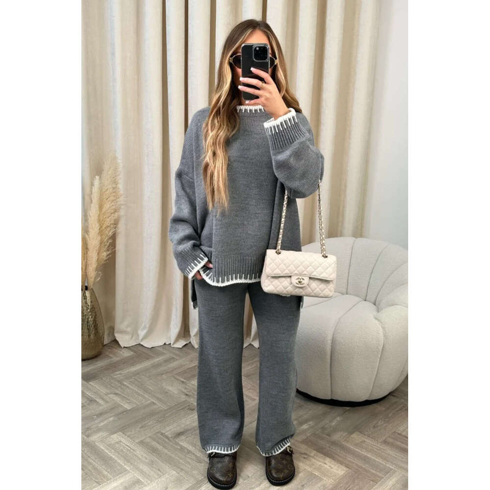 European American Autumn And Winter New Products Fashionable Solid Color Casual Loose Two-Piece Set For Women