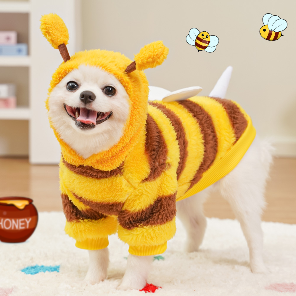 Big dog yellow clothes Cat pet clothes Autumn and winter pet supplies can be pulled wholesale bees plus velvet into clothes