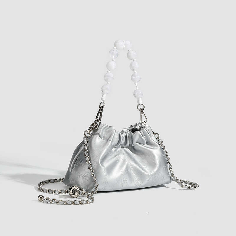 2025 New style Chinese ink painting pleated chain small bag, cloud spring and summer new niche hand-held crossbody bag