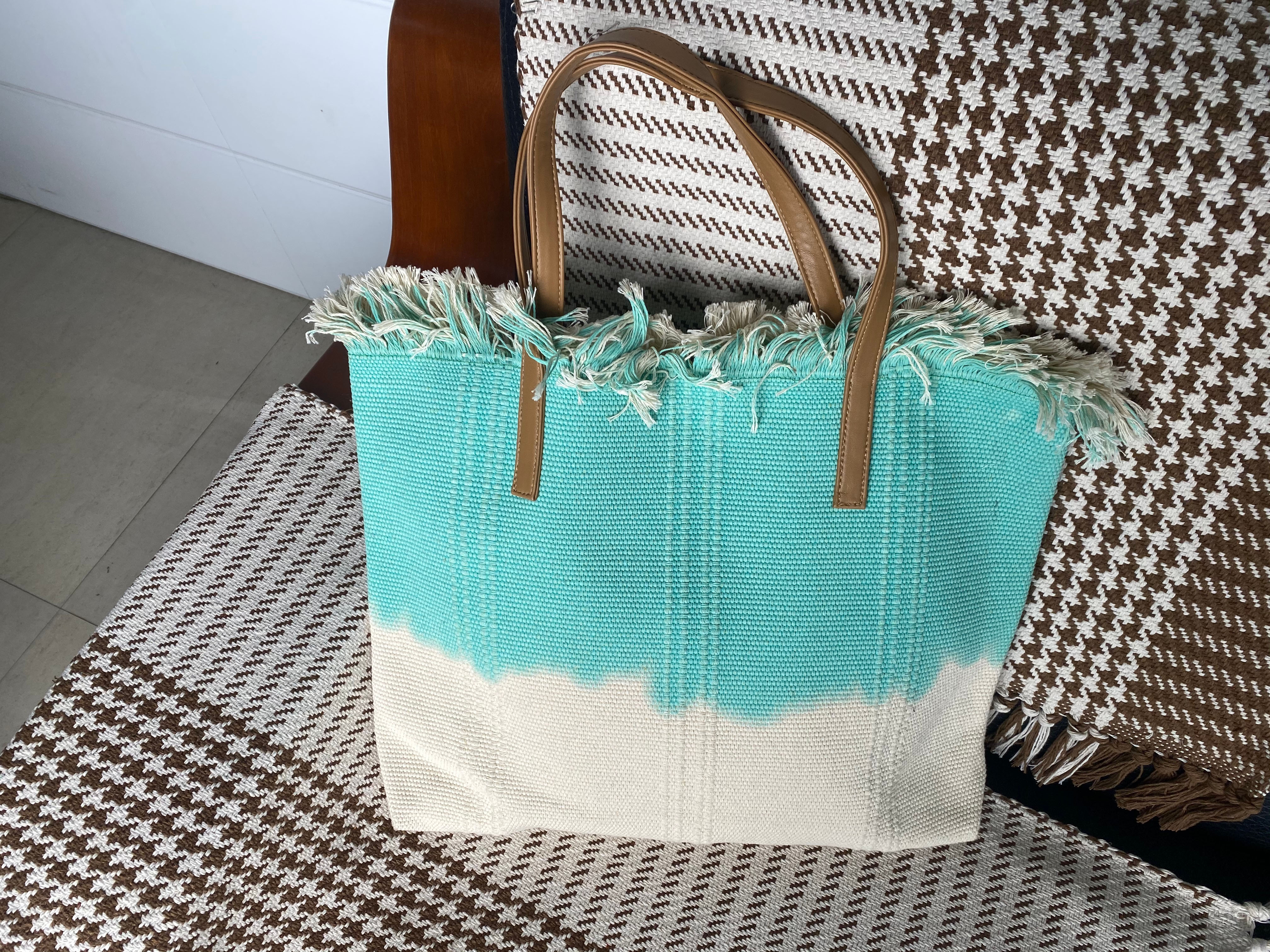 Vintage Hand-Knit Linen Shoulder Tote Bag