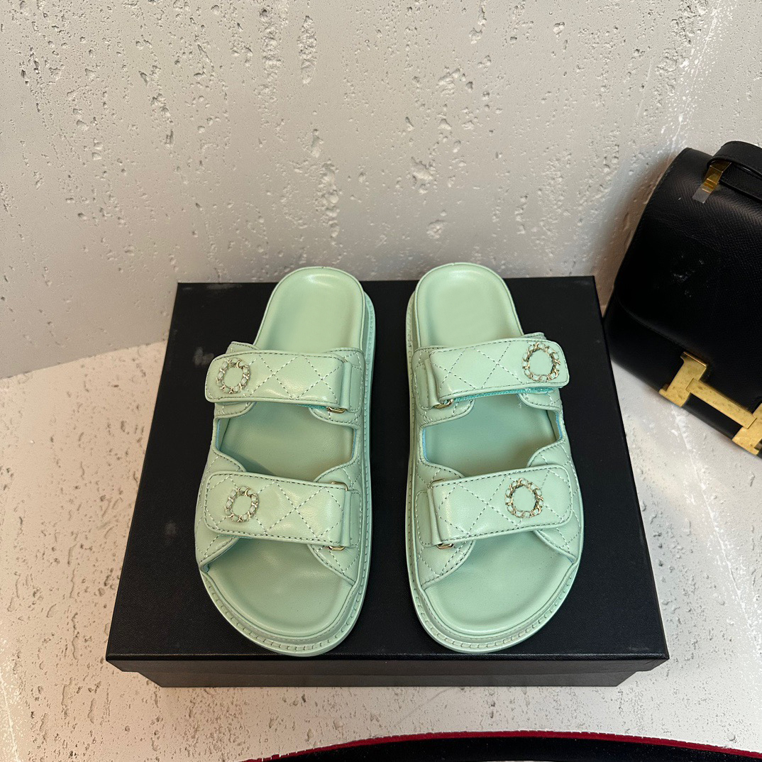 With Box Designer Sandals Women interlocking slides Head Leather Slippers ladies flat beach jelly script orange summer fall outdoor waterproof