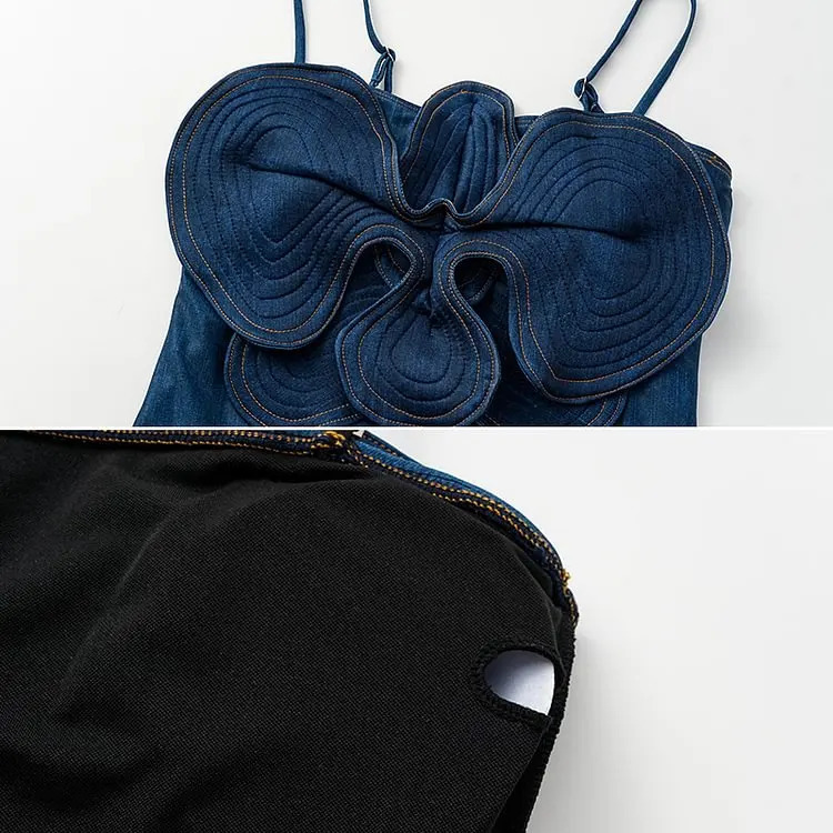 2025 Swimsuit set Sexy Off Shoulder 3D Flower printed One piece Women denim Swimwear Beachwear bikinis bathing suit Bodysuit 250107