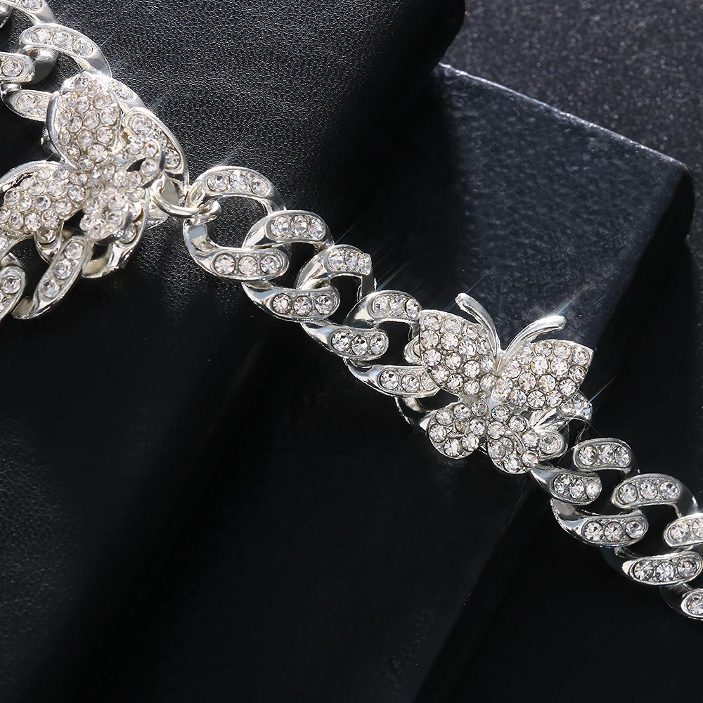 Stonefans Punk Rhinestone Butterfly Cuban Link Anklets for Women Hip Hop Crystal Barefoot Sandal Anklet Bracelet Foot Jewelry 250107