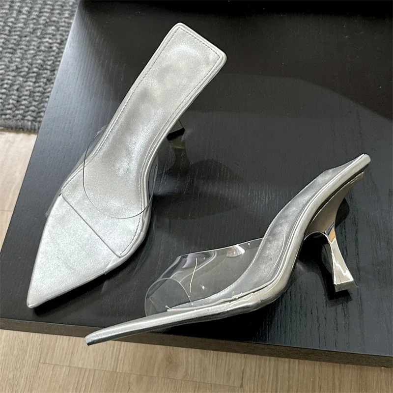 Summer Women Slippers Street Style PVC Transparent High Heels Party Sandals Fashion Pointed Toe Shoes 250107