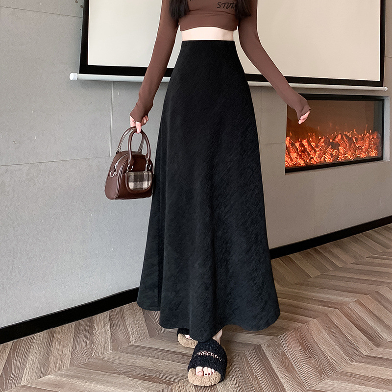 G74236 Fishtail skirt suede autumn and winter high waist medium long style cover the collapse thin a-line hip skirt