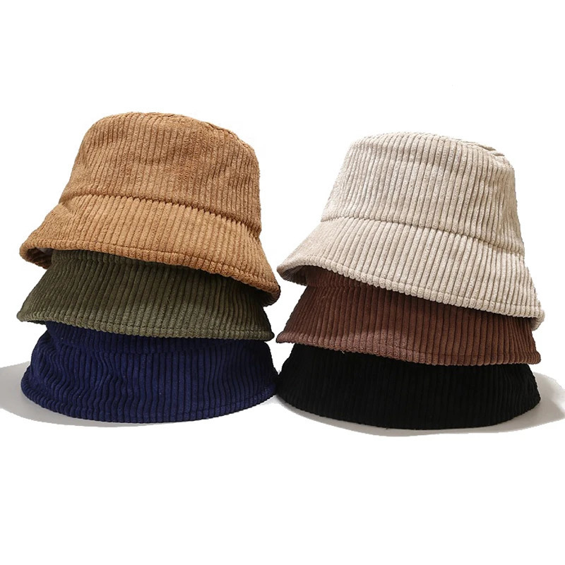 Spring Autumn Corduroy Bucket Hat Solid Color Women Men Fisherman Hat Hip Cap Foldable Bob u Panama Fishing Cap 250107