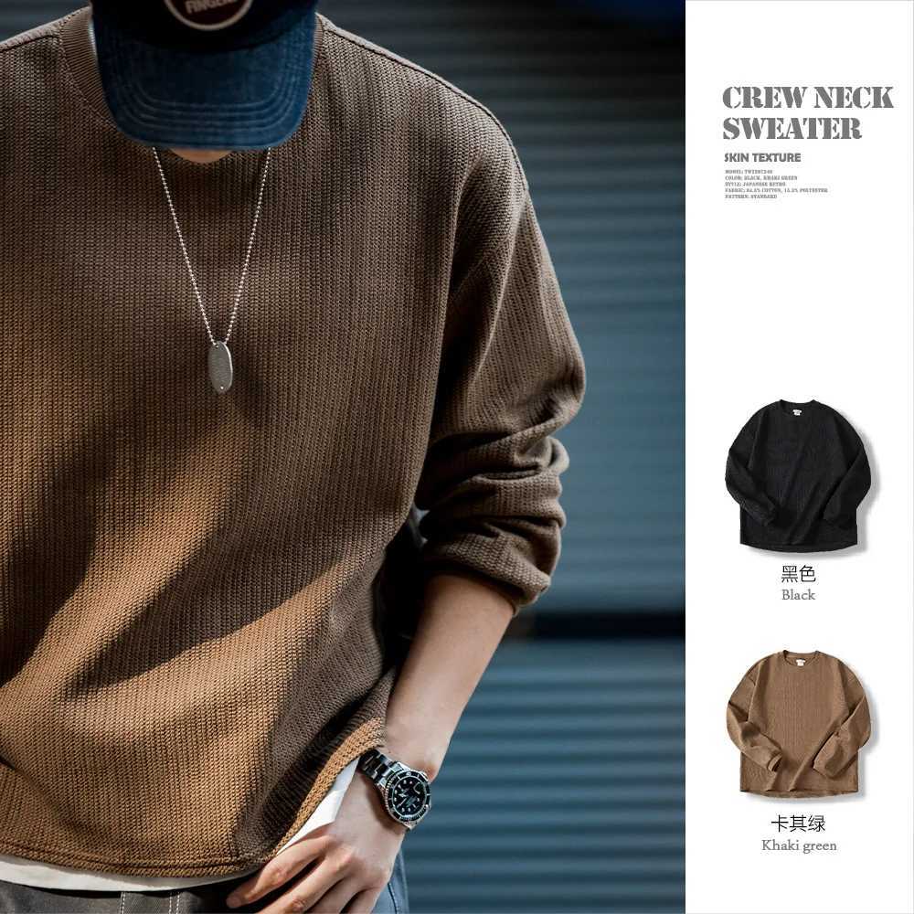 Maden Black Crew Mens Collar Sweater Loose Knitted Hoodie Autumn Casual Off Shoulder Sleeve Pulling Stretch Leads W250108