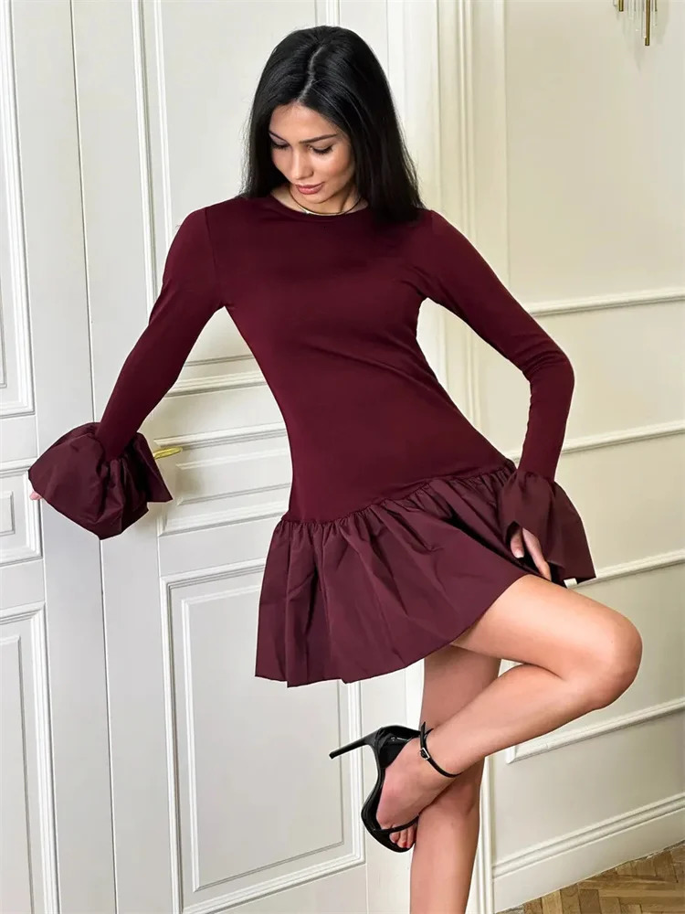 Tossy Ruffled Fashion Patchwork Mini Dress For Women High Waist Slim Elegant Commute Party Dress Female Spring Bodycon Dress 250107