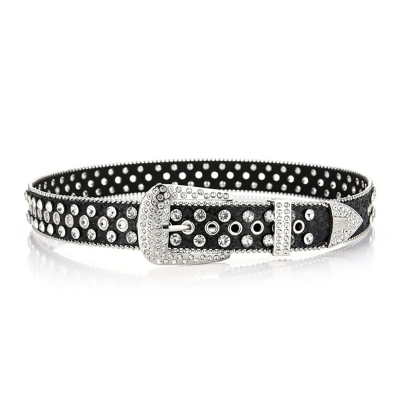 Goth Rhinestones Belts Women PU Leather Straps Rhinestones Belts Cow Y2K Fashion Belt for Jeans Men 250107