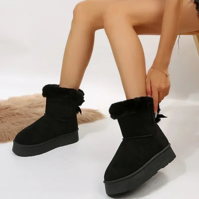 Women Boston Boots Snow Boots Winter 2024 Platform Boots Cashmere Warm Thick Soles Cotton Shoes for Women Zapatos De Mujer 250106
