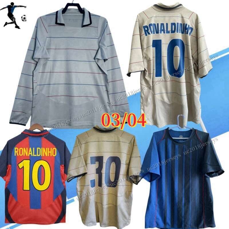 long sleeves Away 2003 2004 2005 BAR Retro soccer jerseys RONALDINHO INIESTA home 03 04 05 classic football shirt
