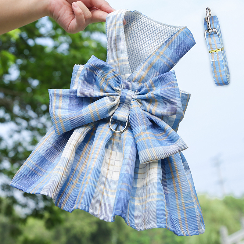 Pet plaid skirt chest strap leash walk dog cat vest clothes teddy supplies factory direct sales wholesale