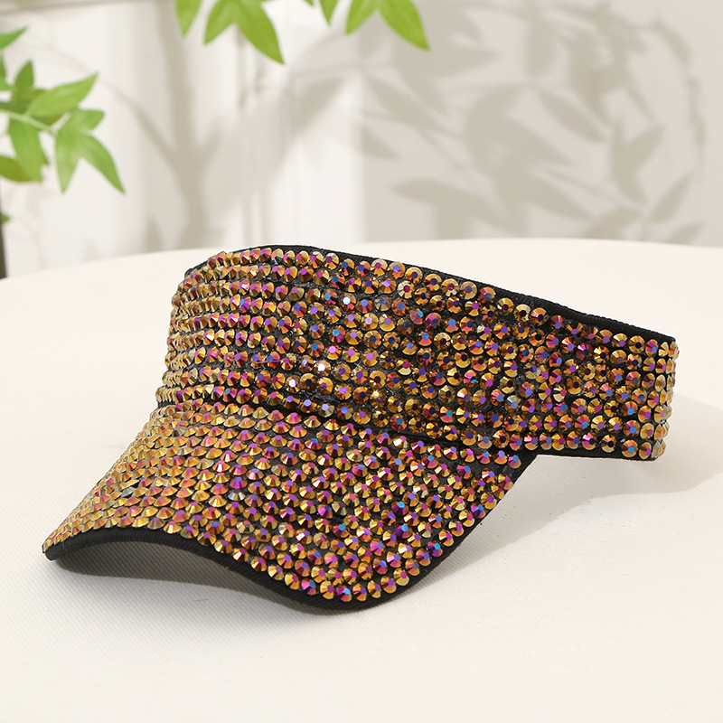 Summer sun hat fashion versatile diamond sequins hollow cap casual students sunscreen breathable short brim hat wholesale