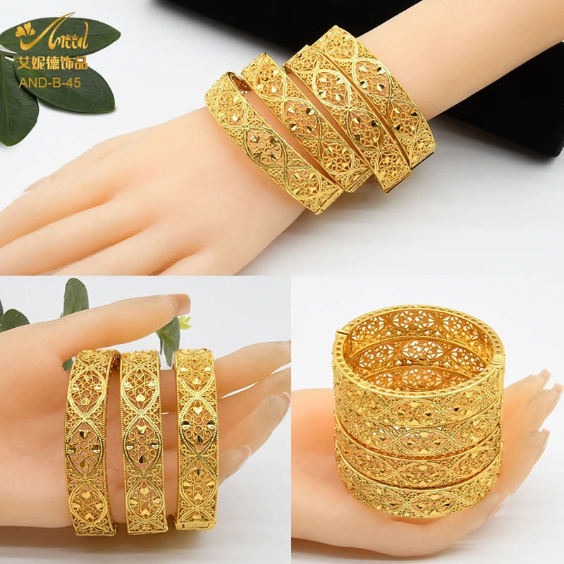 Dubai 24k Gold Plated Bangles Luxury Indian Bangle African Women Hard Bracelets Charm Wedding Ethiopian Arabic Hand Jewelry