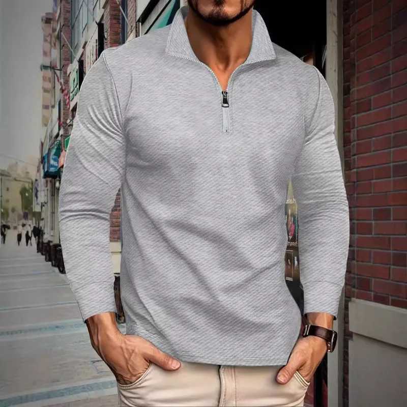 European and American Autumn New Twill Jacquard Polo Shirt Half Zipper Long Sleeved Mens Sports Polo ShirtXJ250108