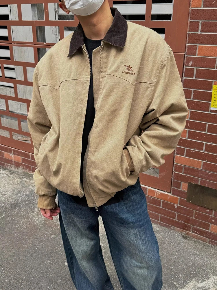 Vintage Cargo Jacket Men Women American Casual Loose Baseball Coat Wash Lapel Loose Streetwear Spring Autumn Couple Tops 250107