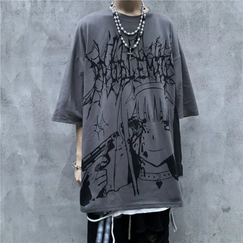 Oversized T-shirt Men Summer T-shirts Dark High Street Gothic Print Skull Cotton Short Sleeve Tee Harajuku T Shirt for Men 250107