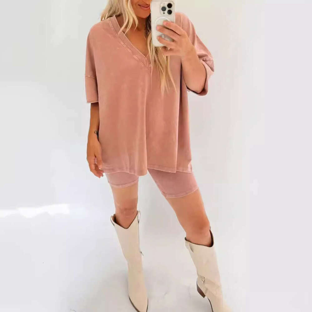 European And American Women's Fashion Loose Casual Stir Fried Color Two-Piece Set For Women