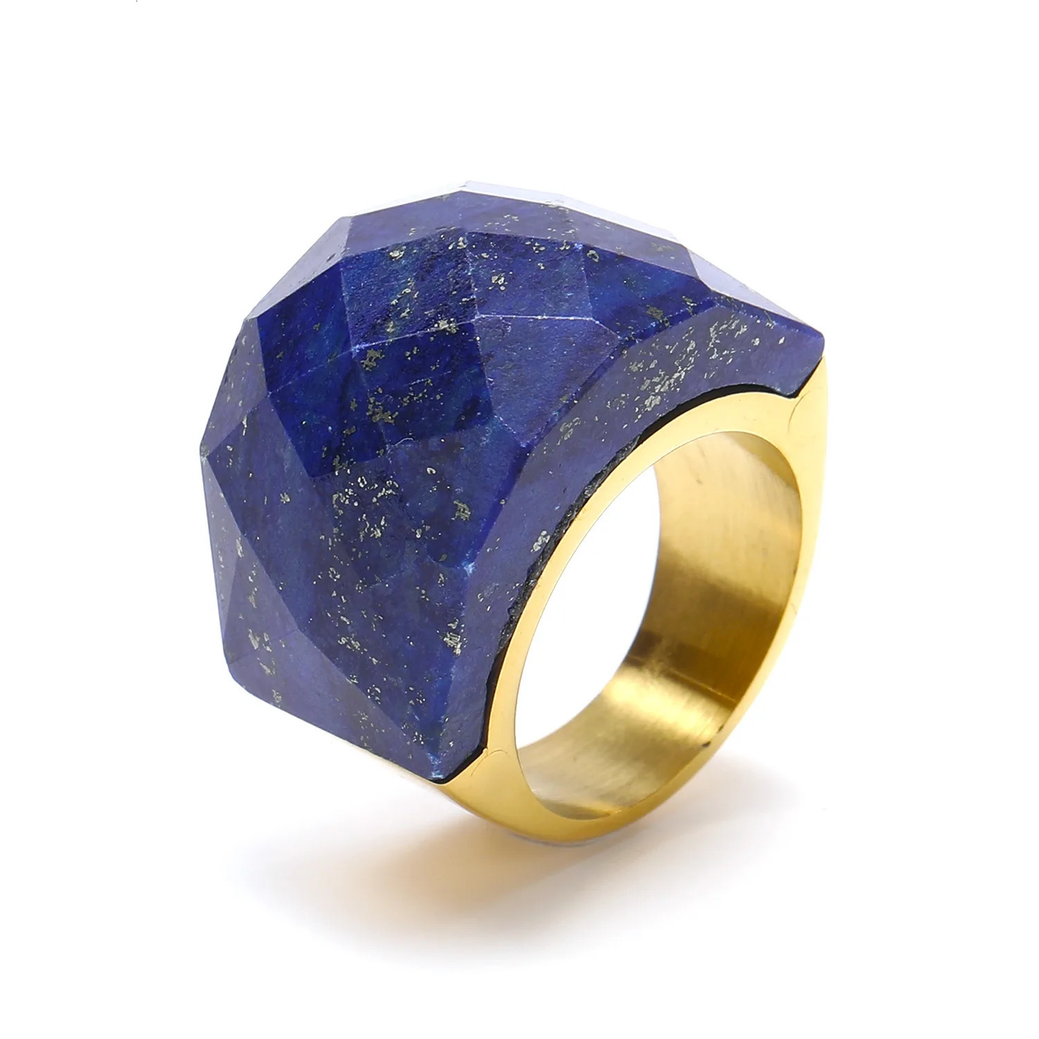Natural Gemstone Solitaire Statement Rings For Women Stainless Steel Ring Cubic Zirconia gold color Vintage Jewelry 250107