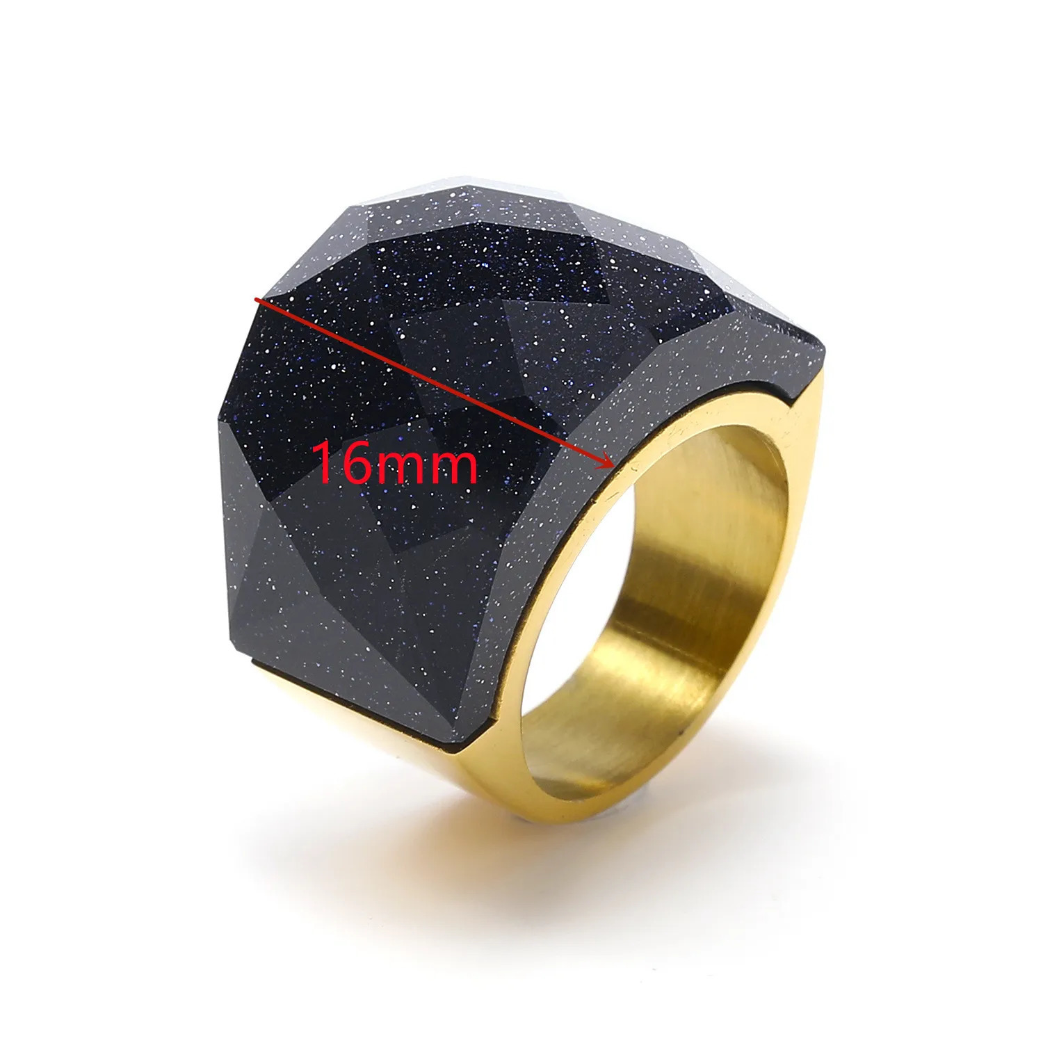 Natural Gemstone Solitaire Statement Rings For Women Stainless Steel Ring Cubic Zirconia gold color Vintage Jewelry 250107