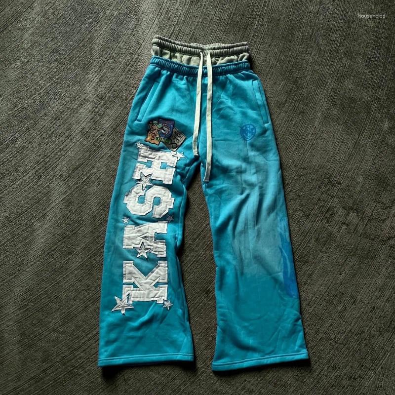 Men's Pants Y2K Baggy Sweatpants Printed Patch Retro Pattern Cotton Street Wear Double Waist High Men Women Fitness Casual