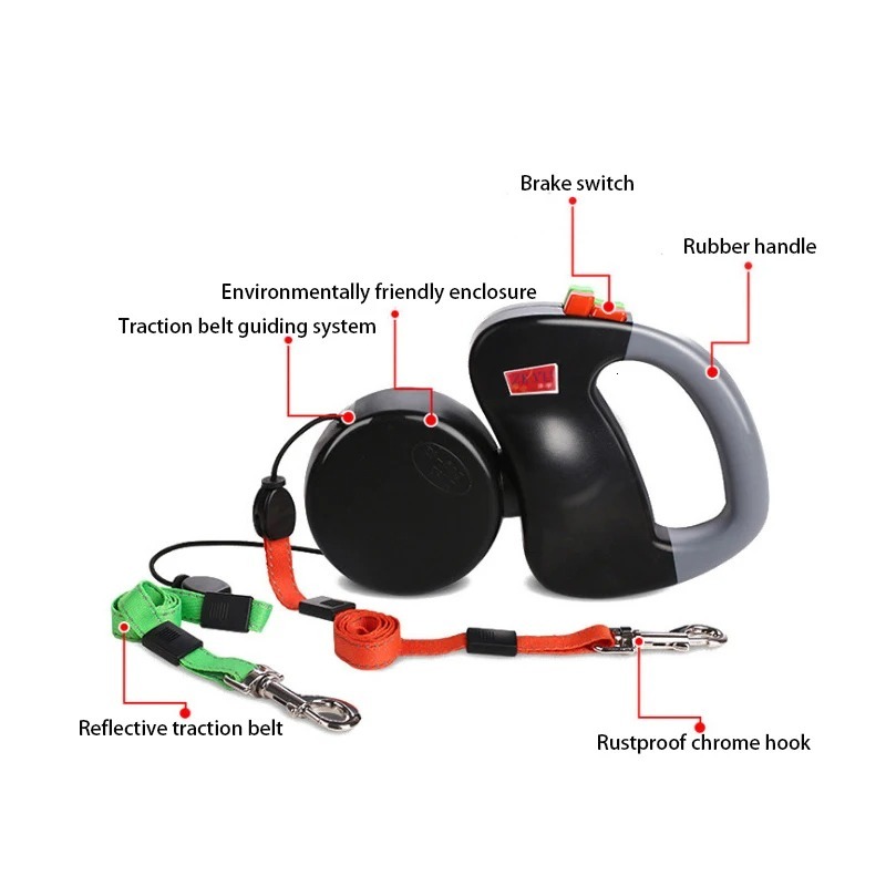 Dogs 3M Pet Traction Rope Automatic One For Two Double-Headed Lead Leash Dog Supplies